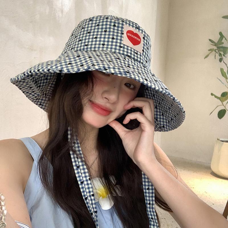 25 New Big Eaves Sunshade Sunscreen Sweet Love Bucket Hat Big Head Circumference Travel Show Washbasin Hat Tide
