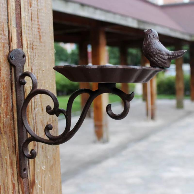 Cast Iron Bird Bath Feeder, Wall-Mounted Decorative Garden Bowl with Scrollwork, 8.7 X 9.4 Inches