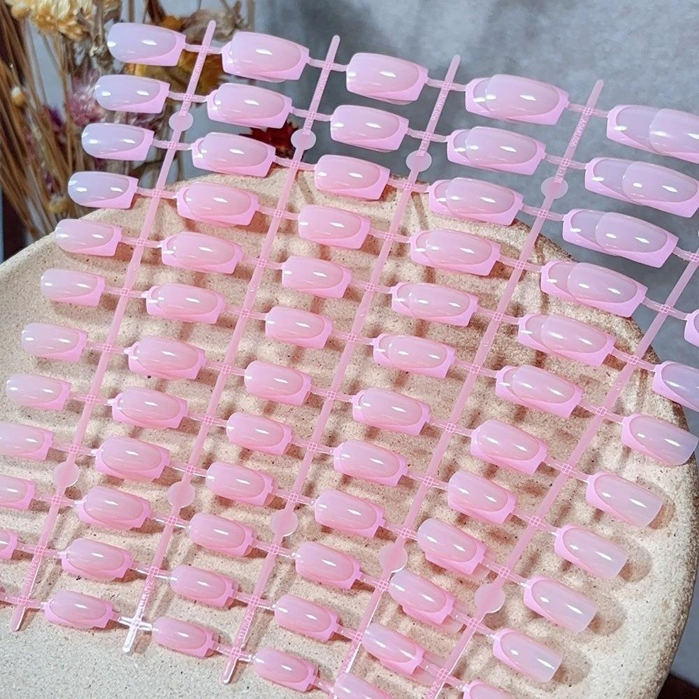30Pcs New Nude Pink Press On Nails Medium Length Glossy Finish False Nails Full Cover White Edge Nail Tips Wearable Nails