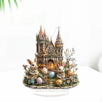2D пасхальный замок кролик статуэтка декор креативная настольная скульптура акриловая настольная фигурка для