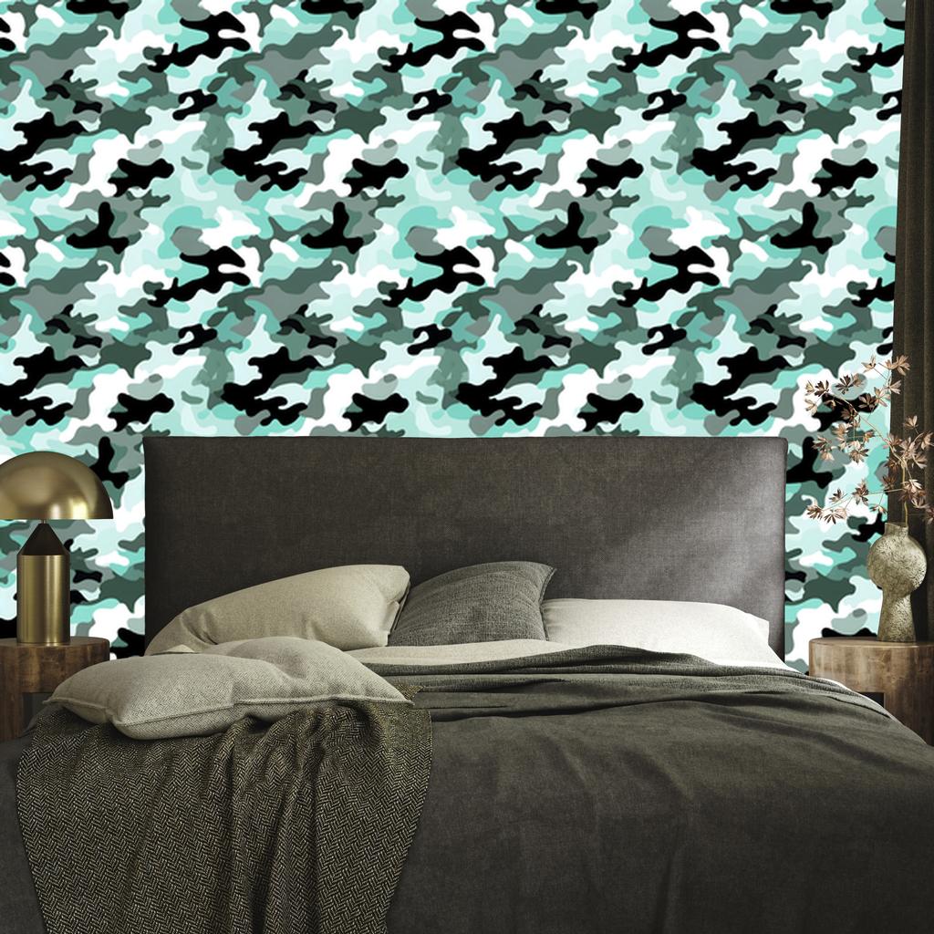 Navy and Mint Military Camouflage Wallpaper for Living Room and Bedroom 50x1000