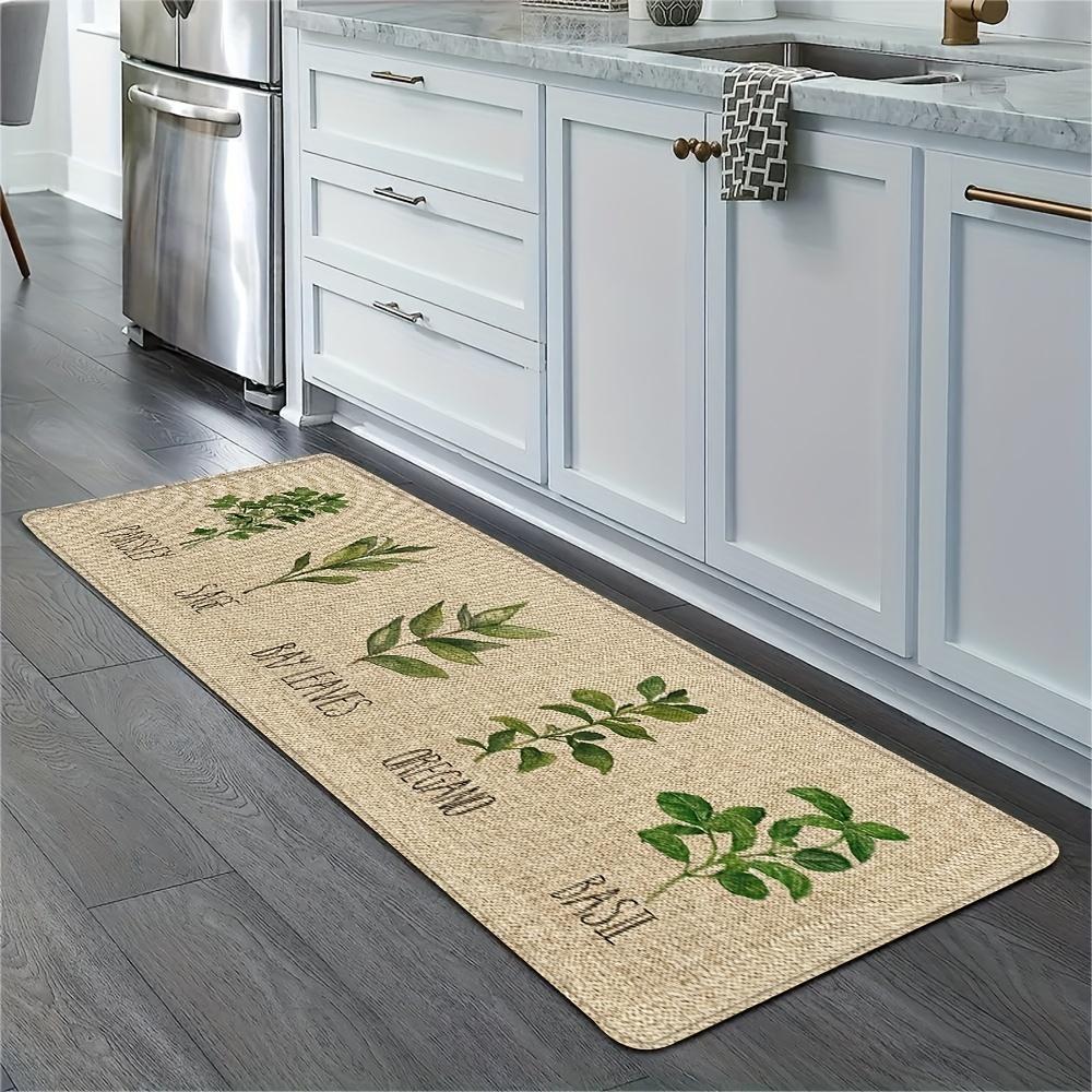 2pcs Set Green Leaf Design Kitchen Mat, Anti-Slip Runner Rug, Laundry Room, Bathroom, Outdoor and Indoor Home Decor