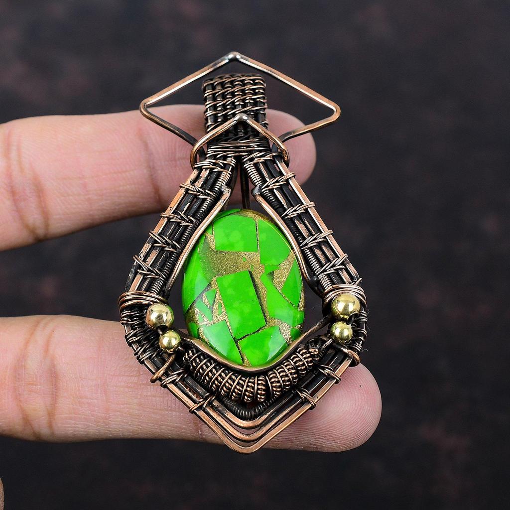 Медный Зеленый Бирюзовый Кулон Медная Проволока Обернутый Кулон Ювелирные Изделия Ручной Работы Подвеска Из Драгоценного Камня Проволочная Обертка Ювелирные Изделия Медные Ювелирные Изделия Подарок Для Женщин