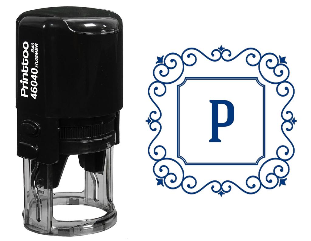 Printtoo P Alphabet Monogram Initial Square Swirl Border R-40 Self Inking Rubber Stamp Office