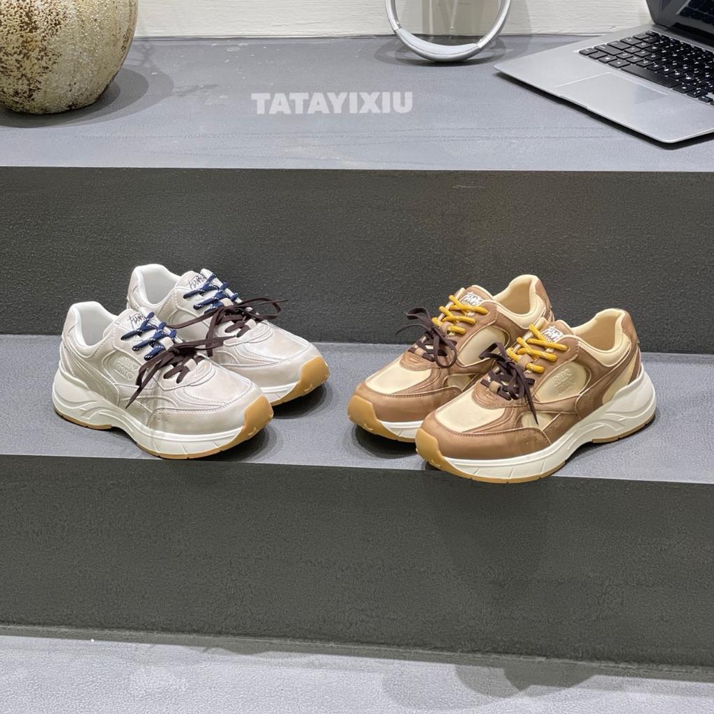 Leather Mesh Thick-soled Retro Round Head Lace-up Sneakers Women's 2025 New Breathable and Versatile Casual Forrest Gump Shoes