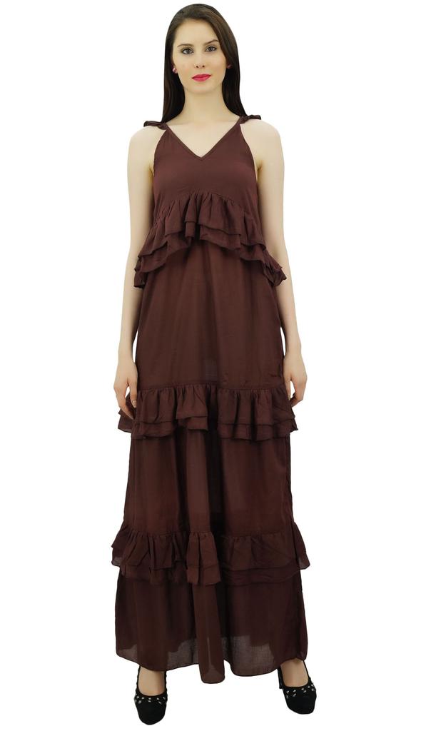 Bimba Sexy Summer Spaghetti Strap Sundress V-Neck Casual Ruffle Long Maxi Beach