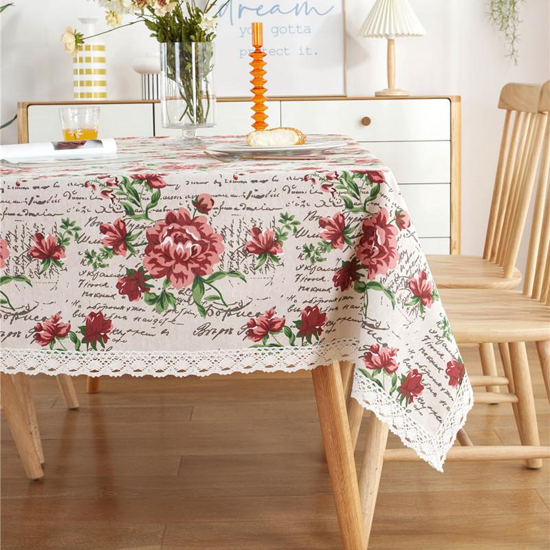 Полиэстер Хлопок Розовое Кружево Скатерть Скатерть для Кофейного Столика Скатерть Покрытие Полотенце
