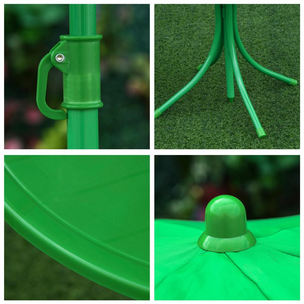 Children's 4-Piece Garden Furniture Set with Frog Design - Round Table + 2 Folding Chairs + Parasol - Green Oxford Epoxy-Coated Metal
