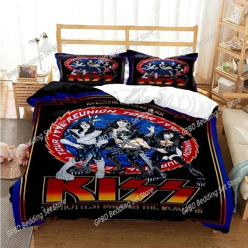 Постельное белье с принтом рок-группы Kiss для спальни. Мягкий современный плед, удобное детское пододеяльник, чехол для одеяла и наволочка