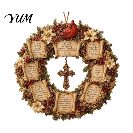 Religious Living Room Accents Christian Bible Verse Christmas Wreath, Pine Cones Decor, Wall Decor Scripture Wreath for Front Door Pastoral