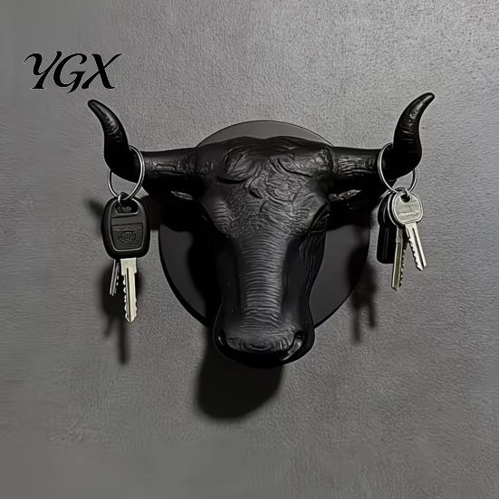 Farmhouse Style Wall Ornament Bull Head Hat Rack, Lightweight Wall-Mount Key Holder, Decorative Coat Modern Black Hook Hook, Retro Animal Hanger