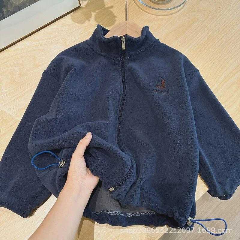 Детская флисовая куртка Ollie Velvet с калибром игл: Осенне-зимняя ветрозащитная, теплая, двухсторонняя, с бархатной молнией, универсальная для мальчиков и девочек.