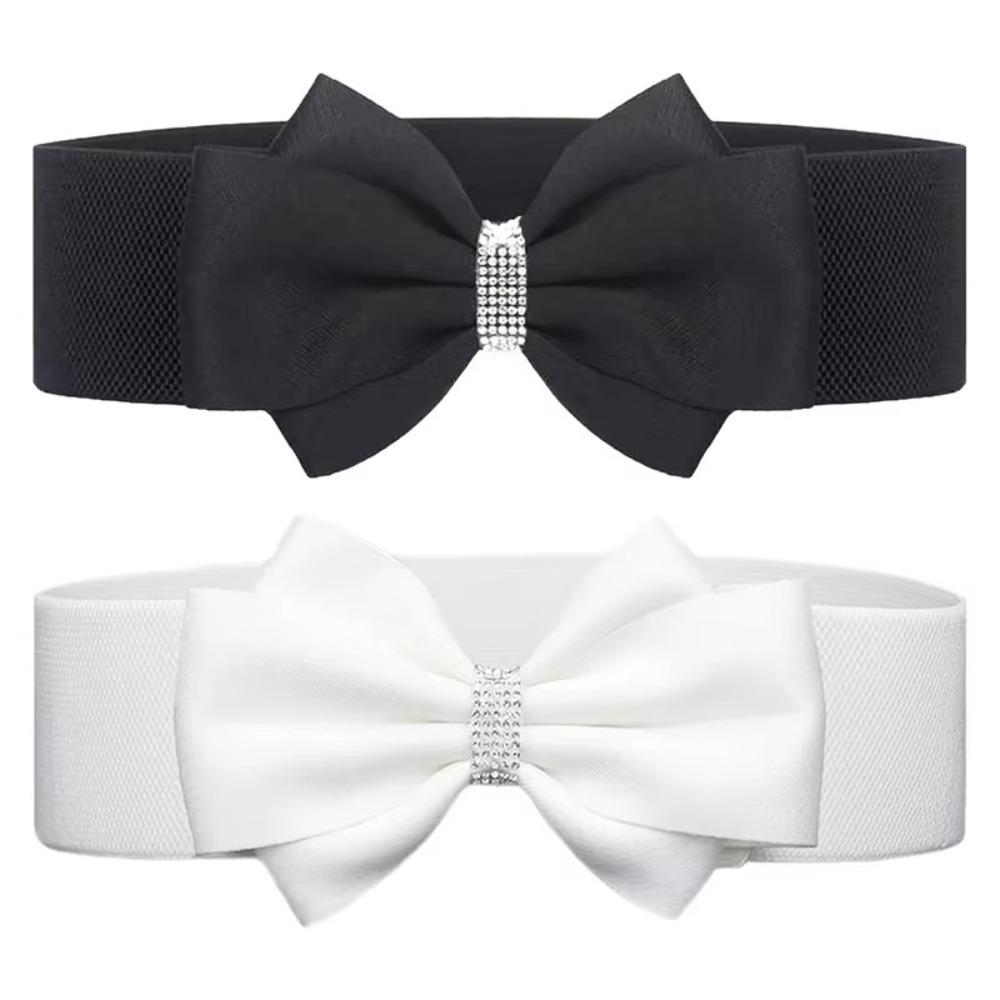 Однотонный эластичный пояс-бант большого размера, эластичный пояс со стразами, пояс-бант для платья, джинсов