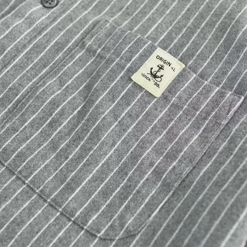 Мужская осенне-зимняя полосатая бархатная куртка-рубашка с лацканами