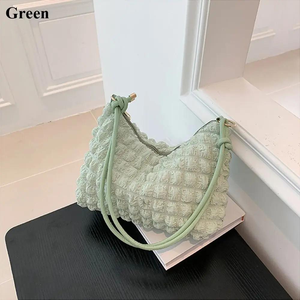 New Canvas Wrinkle Bag for Women Shoulder Bags Pleated Bubbles Handbags Padded Casual Underarm Quilted Bag Tote