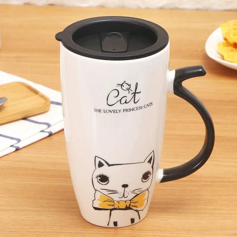 Кружка для пары Милая керамическая кружка для кота Кофе с крышкой Кружки большой емкости с изображением животных Креативная посуда для напитков Кофе Чай Новинка Подарки Молочная кружка