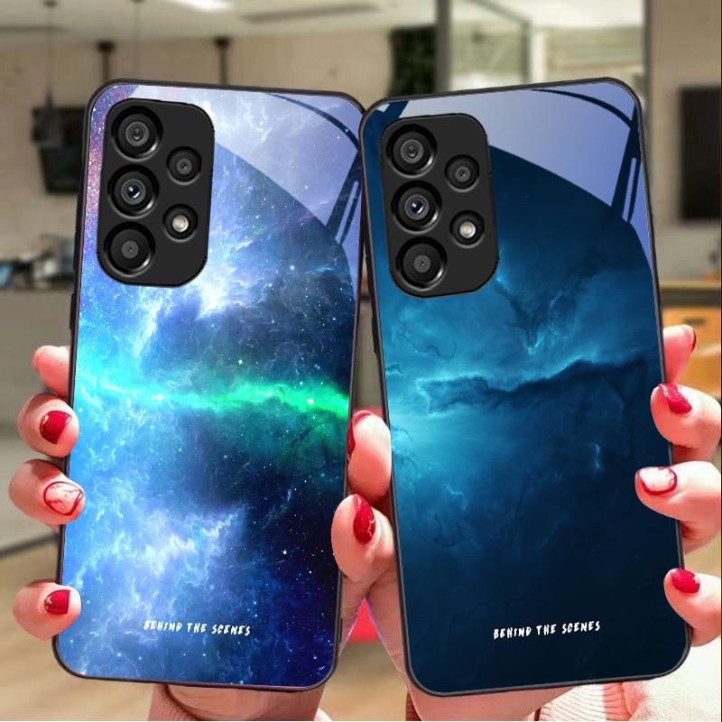 Бонусные космические пейзажи для Samsung Galaxy S10 S20 Plus S21 FE S22 S23 S24 FE S25 Ultra Черный Чехол для телефона из закаленного стекла Твердая оболочка