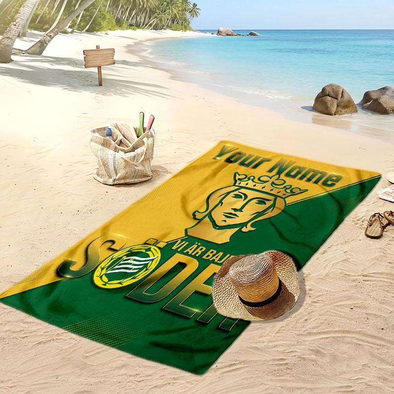 Hammarby Personalized Printed Beach Towel Soccer Logo Support Custom Name Text Absorbent Towel For Sport Travel Special Gift