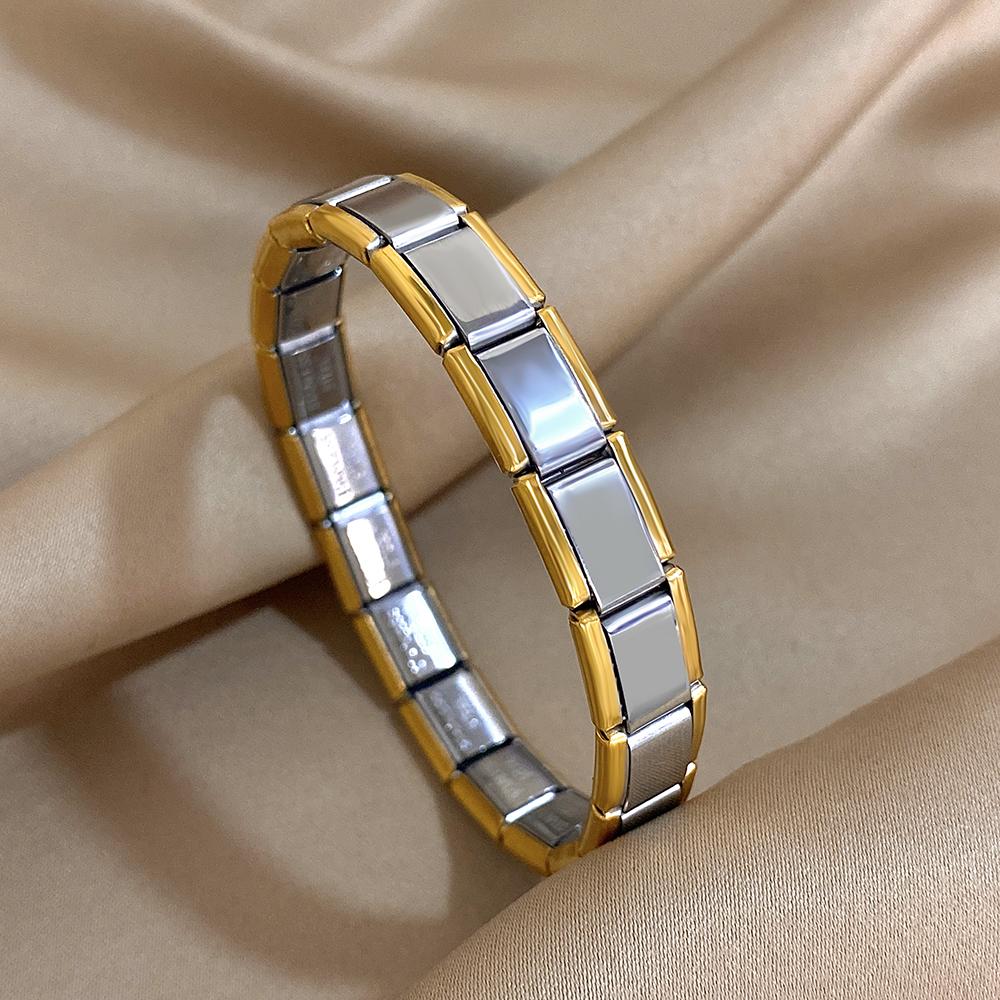 Italian Charm Starter Stainless Steel Bracelet For Women Men Stretchy Watchband Modular Links Chain Gold Color Bangle Wristband
