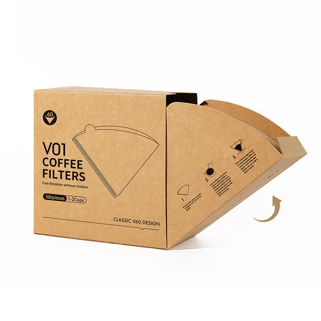 Akkerds Hand Drip Coffee Filters, Tapered Wood Pulp, for V60 Hopper American Coffee Machines, 1-2 Servings, Box of 100