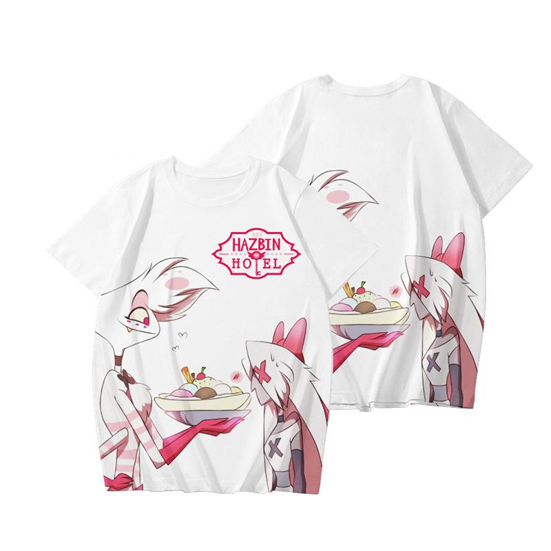 10 цветов Hazbin Hotel Аниме Женские и мужские футболки Аниме Рубашка с круглым вырезом с мультяшным принтом Негабаритные с короткими рукавами Модная мужская одежда Уличная одежда