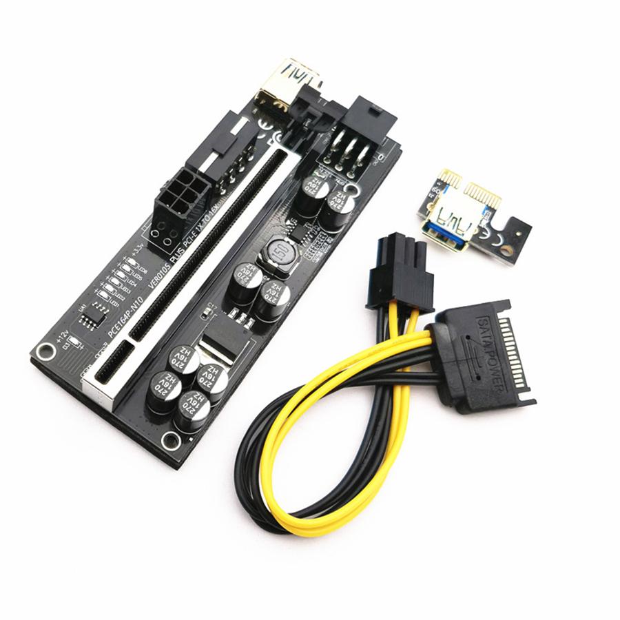 6Pcs USB 3.0 PCIE Riser Card X16 Extender Adapter 010S Plus SATA 15pin to 6pin