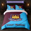 West Ham United FC Custom Name Text Bedding Set 1 Duvet Cover+2 Pillowcases Soccer Logo Personalized Gift For Special Occasion Bedroom Decor