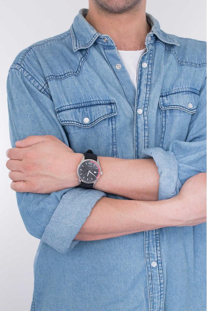 Guess Perry 42 мм Черный силиконовый ремешок Стальной корпус Кварцевые аналоговые часы W0991G1 Мужские