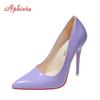 Модные Aphixta Новые 4,72-дюймовые Супер Высокие Туфли-лодочки из Лакированной Кожи Женские Разноцветные Официальные Туфли с Острым Носком Плюс Большой Размер 49 50