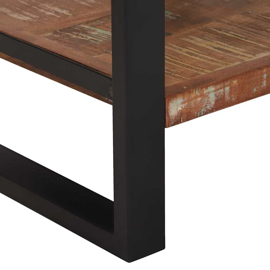Side Table with Shelf Multicolored Solid Upcycled Wood