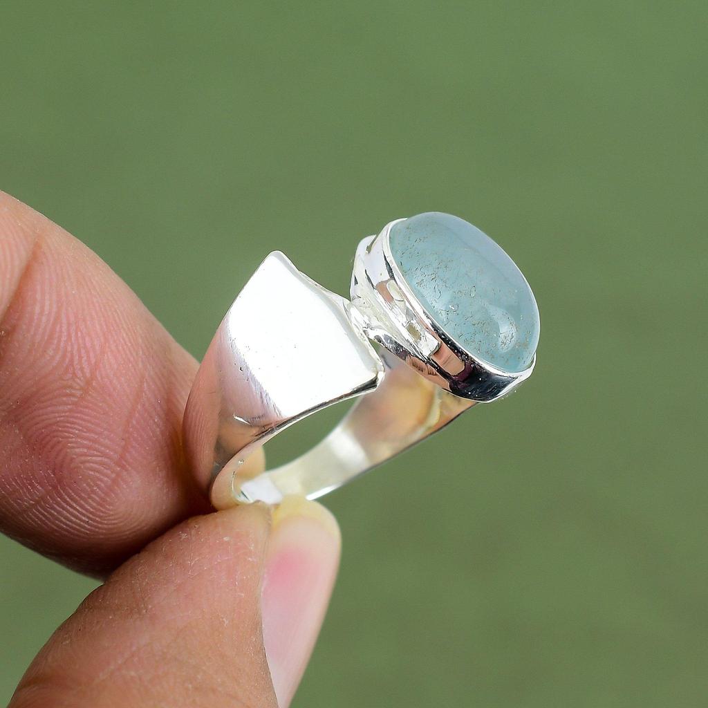 Кольцо с аквамарином Кольцо из стерлингового серебра 925 пробы Оригинальное кольцо с драгоценным камнем Элегантное ювелирное изделие ручной работы Замечательное кольцо Подарок для любимой Доступно в размерах