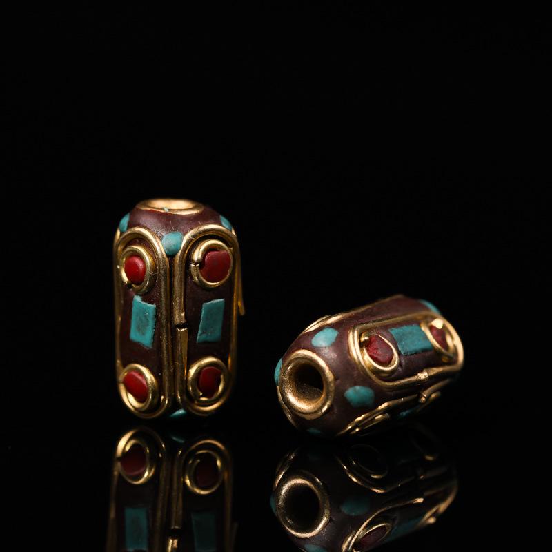 Nepal Six-Syllable Mantra Brass-Inlaid Spacer Beads for DIY Buddhist Rosary