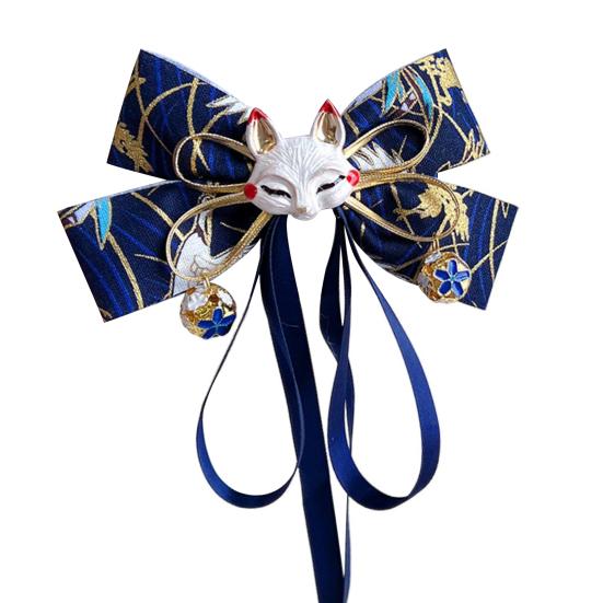 Красная заколка-бантик с кисточками и декором в виде лисы на длинной ленте для празднования китайского Нового года