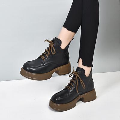 Ботинки Мартин на толстой подошве для женской коллекции осень-зима 2025, новые в британском стиле, ретро, водонепроницаемые ботинки на платформе, на толстом каблуке, из кожи, первый слой коровьей кожи