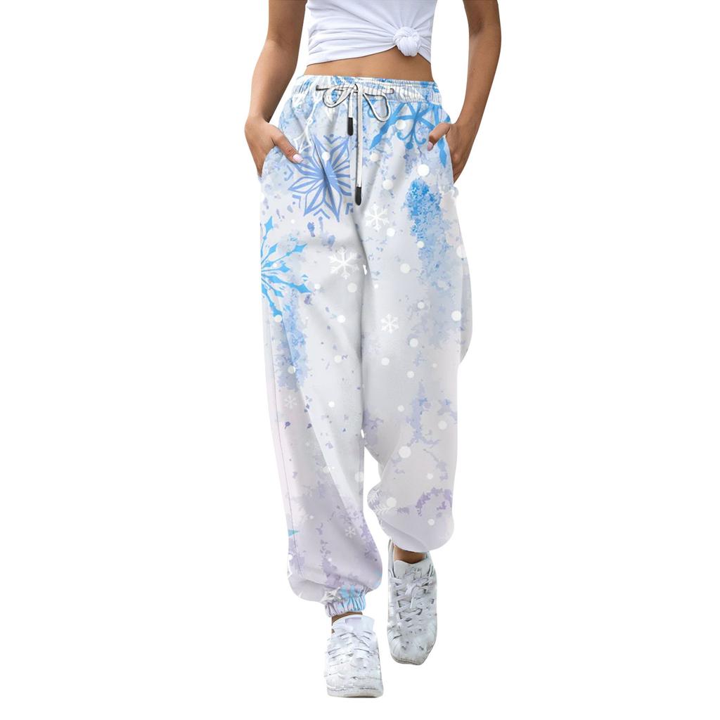 Женские повседневные модные рождественские принтованные повседневные спортивные брюки с эластичной талией и завязками на шнурке