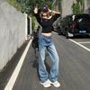American retro low-rise straight jeans women's summer new loose and thin design narrow wide-leg pants