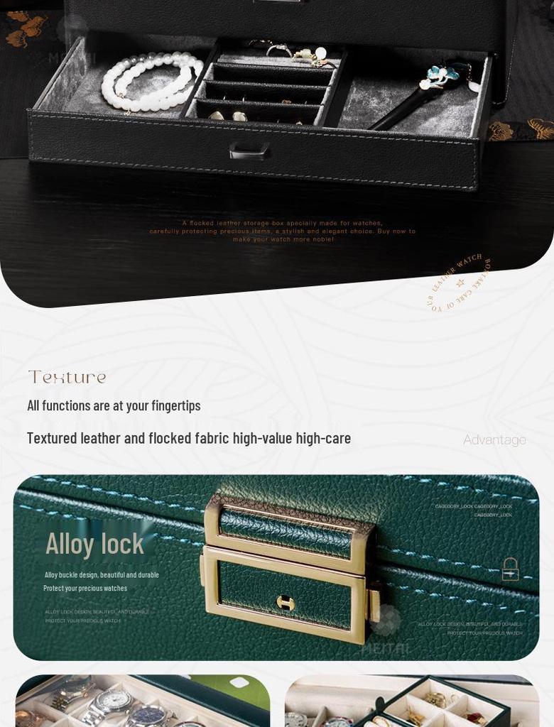 Коробка для хранения часов и очков из ПУ кожи с зернистой текстурой личи с несколькими отделениями