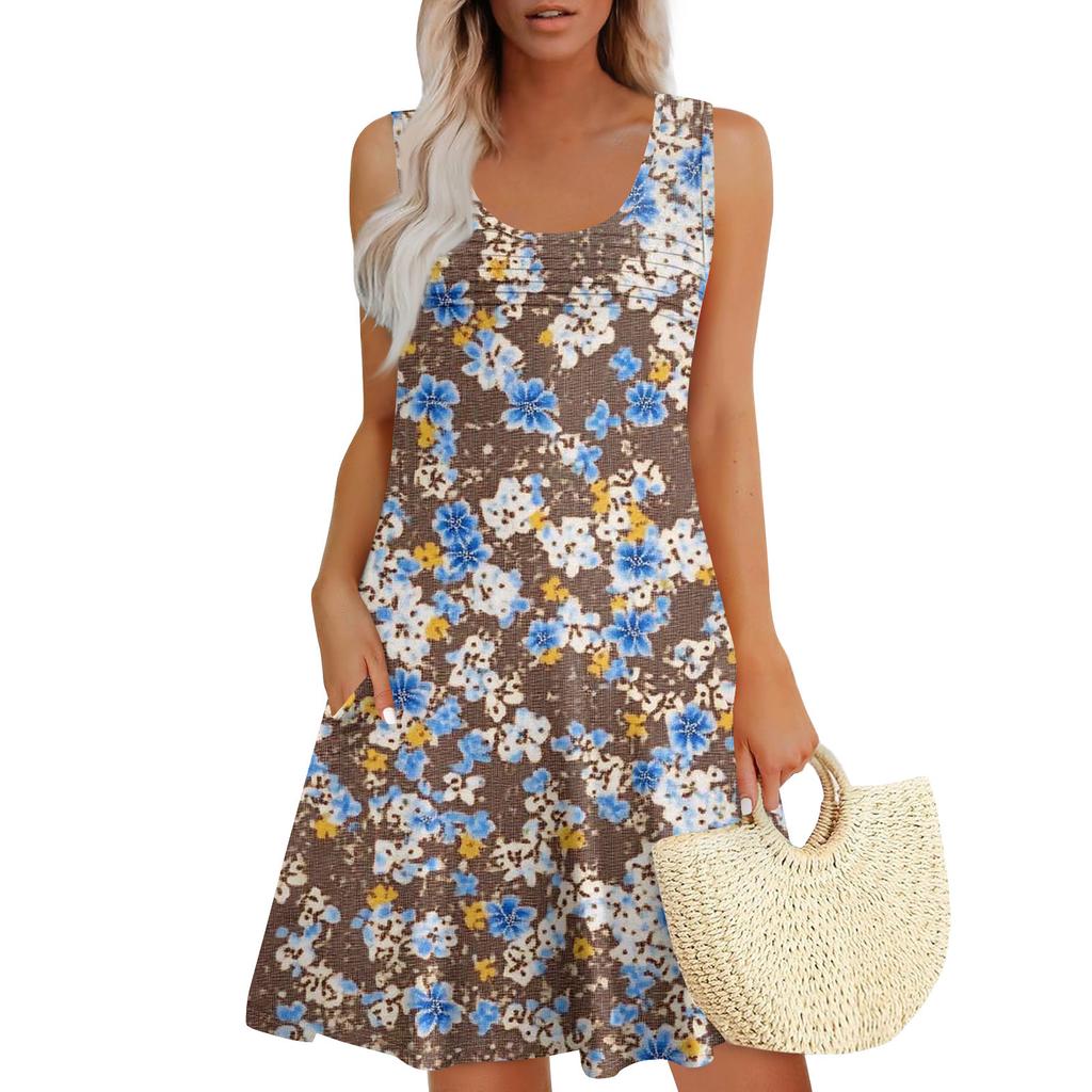Womens Summer Dresses Loose U Neck Sleeveless Sundresses Dress With Pockets
