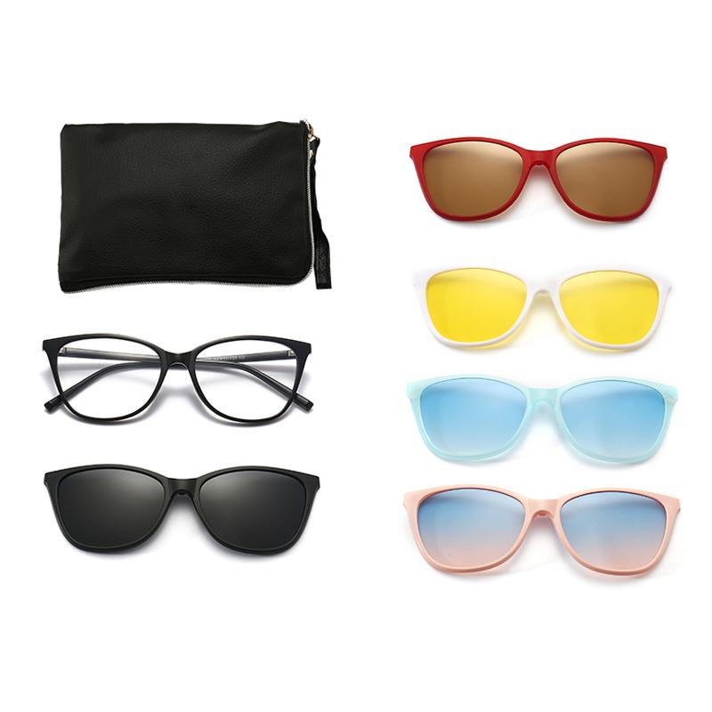 6 In 1 Sets Myopia Sunglasses Women Magnet Sunshade Polarized Clip On Sun Glasses Eyeglasses Frame Come With Glasses Box