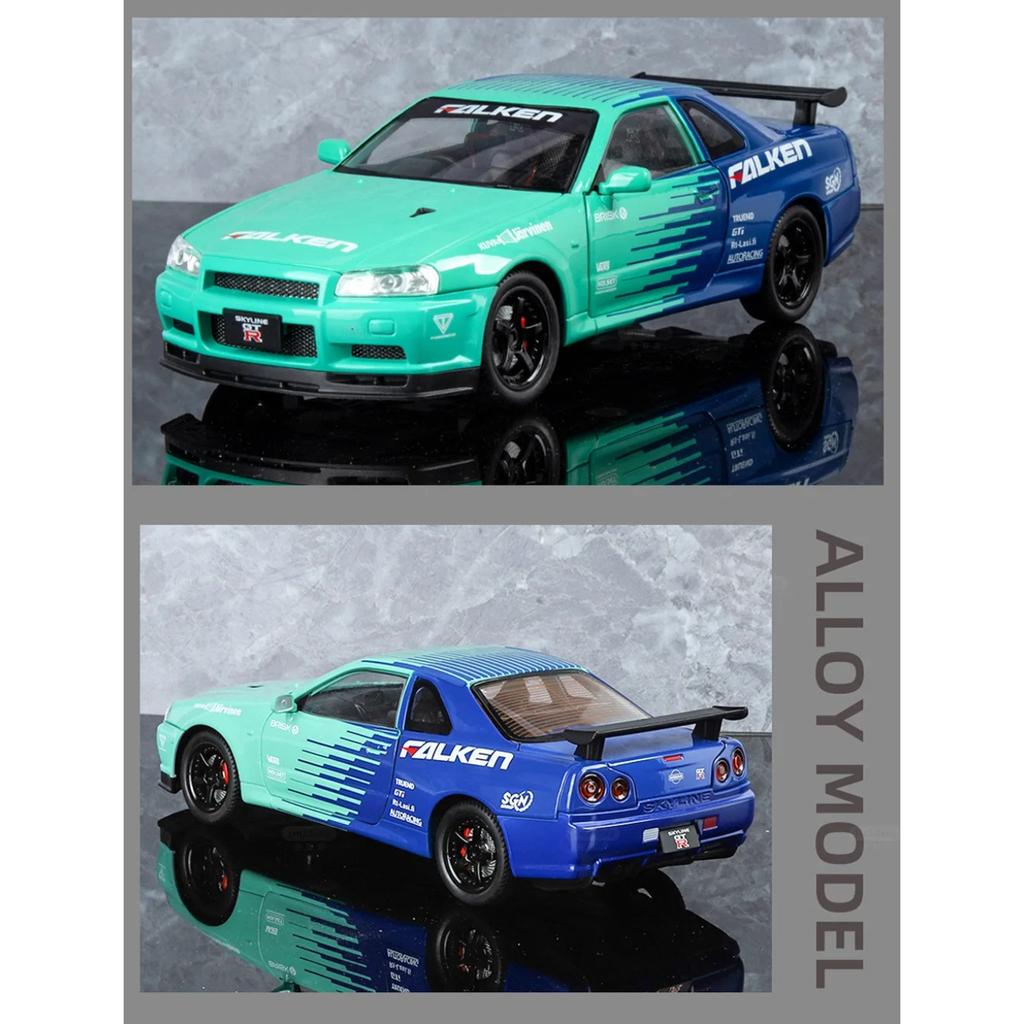 1/24 Nissan GTR R34 Skylin Modified Car Alloy Car Model Sound and Light Children's Toy Collectibles Birthday Gift