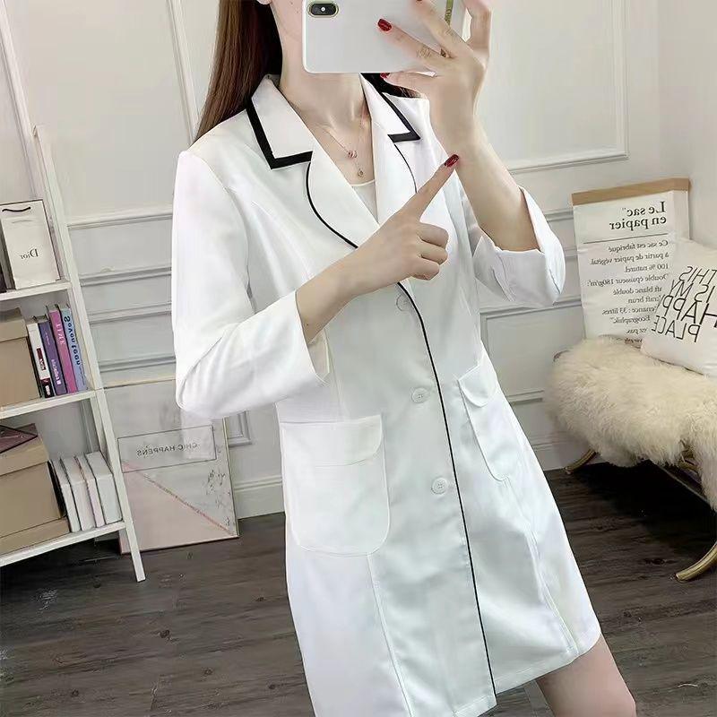 Женский летний белый халат с коротким рукавом для профессионалов салонов красоты, микроблейдинга и ухода за кожей