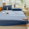 Simple Solid Color Blue Fitted Sheet Set 3Pcs Japanese Style Mattress Cover Skin-friendly Breathable Queen Size Bedding Set
