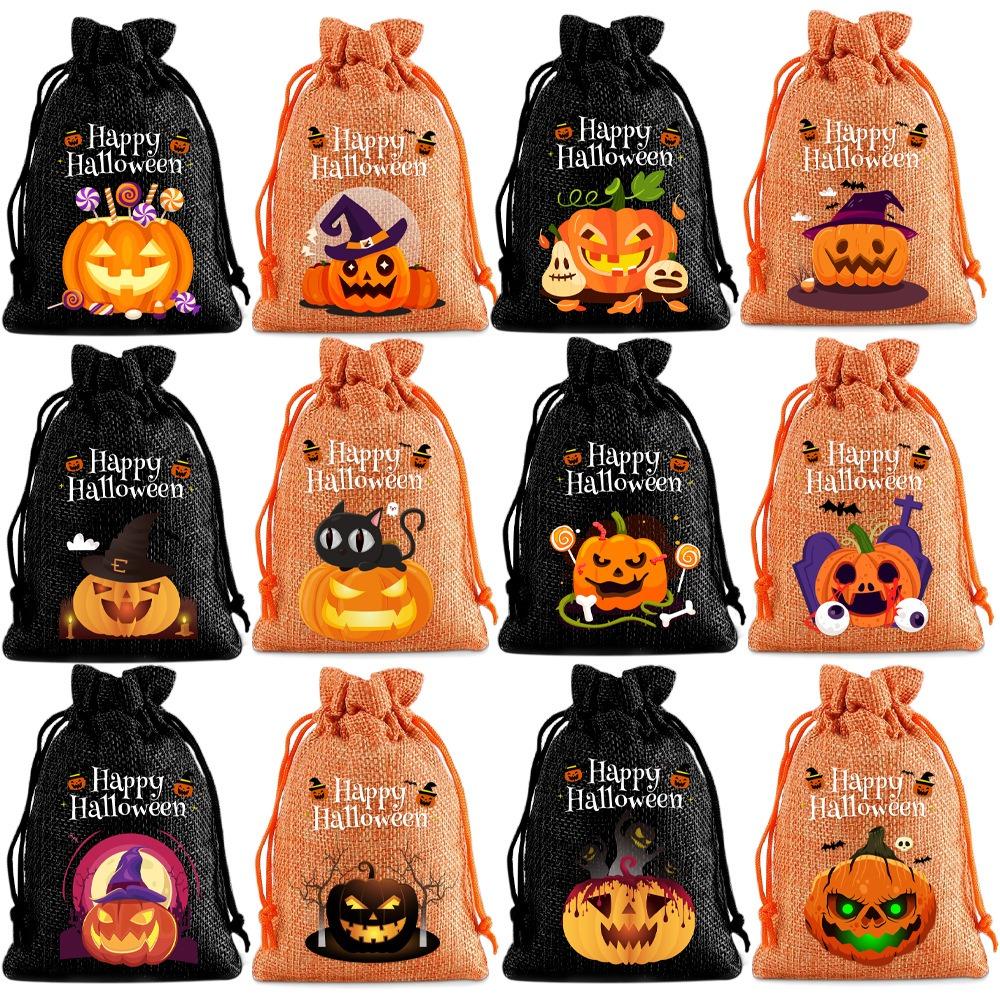 12Pcs Pumpkin Ghost Trick or Treat Candy Bag Handheld Candy Packaging Bags Kids