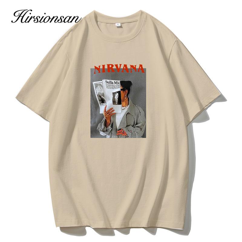 Hirsionsan 100% Cotton Graphic Print T Shirt Women 2024 Summer New Basic Vintage Tee Casual Loose Chic O Neck Female Couple Tops