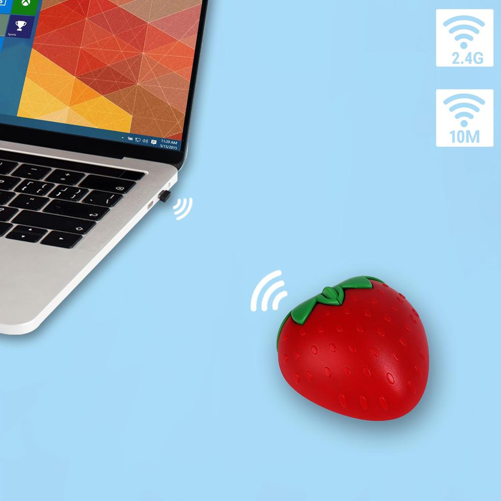 Беспроводная Bluetooth Мышь Клубника 3 1200 DPI Беспроводная Совместима с и ПК 2.4G и Двухрежимная Мышь, Мышь, Работает от Батарей, Легкая, Кнопки,