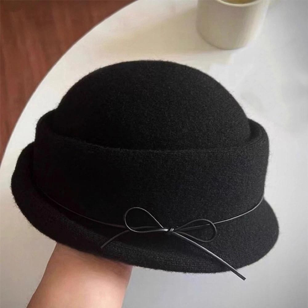 Pearl Hepburn Style Topper Hat Bow Women Formal hat Fashion Wool Fisherman Hat Autumn