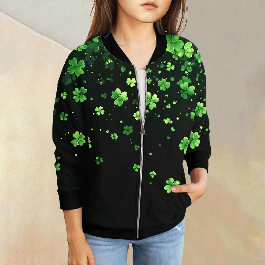Девочки куртки на молнии детские осенние толстовки с длинным рукавом верхняя одежда с карманами St. День Святого Патрика 5-15 лет