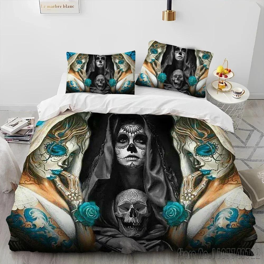3D Horror Gothic Female Skull Dead Girl Duvet Cover Set HD Comforter Cover for Kids Bedding Sets Bedclothes Bedroom Decor
