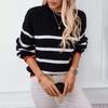 GMXIA Autumn Winter Sweater Spliced Striped Pullover Crew Neck Sweater for Women