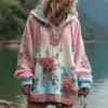 Женское худи пэчворк с цветочным принтом, оверсайз, винтажный пуловер, толстовка, осенний повседневный наряд с длинным рукавом и капюшоном